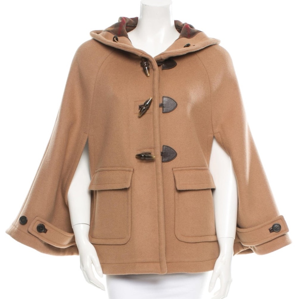 Vintage hooded tan Prada cape coat Sz XS